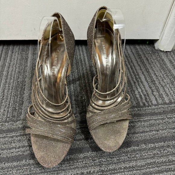 Gianni Bini gold metallic strappy stiletto open toe heels. - Picture 2 of 8